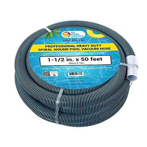 U.S. Pool Supply Pool Vacuum Hose - 1-1/2" x 50' Professional Heavy Duty Pool Hose for Inground, Spiral Wound with Kink-Free Swivel Cuff - Connect to Vacuum Heads, Skimmer, Cleaner, Filter Pump Inlet
