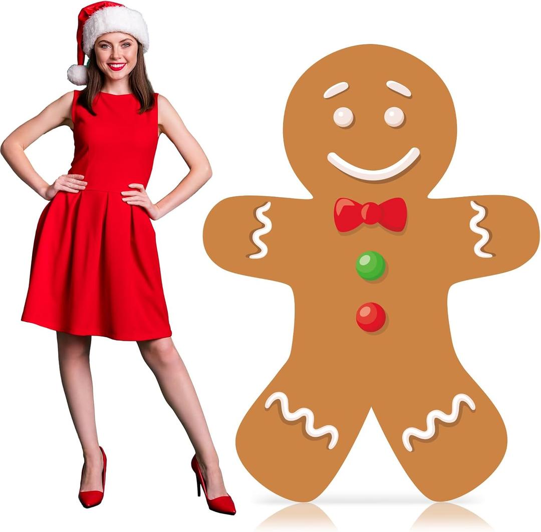 4 Feet Gingerbread Man Cardboard Cutout Stand up Life Size Christmas Party Decoration Backdrop Photo Props Gingerbread House Decor Standup for Christmas Party Outdoor Indoor Home Decor