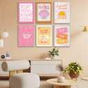 XXOUYLQ Pink Coastal Preppy Canvas Wall Art Coastal Granddaughter Print Aesthetic Room Painting Shells Oyster Posters Summer Beach Pictures Beach Club Wall Decor for Girls Room Dorm Home Unframed (16L"x12W"posters)