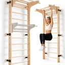 Swedish Ladder Wall Gym, Wooden Stall Bars with Pull-Up Bar-330LB