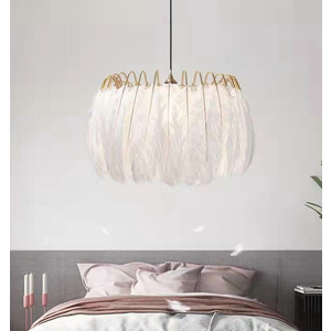 CEOTIS Modern Chandelier for Bedroom, 20" Artisan Luxe Romantic Feather Pendant Light for Dining Room, Kitchen, Living Room, Entryway, Soft Ambient Lighting