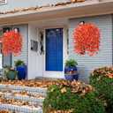 Ivydale 2 PCS Artificial Fall Hanging Flowers Fake Plants Outdoor,Silk Morning Glory Faux Flowers with Eucalyptus Leaves,UV Resistant Realistic Mums Plants for Home Garden Decor (Orange)