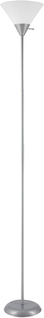 Globe Electric 677150 Elliott 72" Floor Lamp, Silver, White Plastic Shade, On/Off Rotary Switch on Shade, Standing, Living Room Decor, Bedroom, Tall, Corner Light
