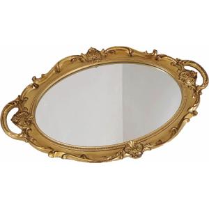 Schones Geschaft Decorative Mirror Tray, Makeup Jewelry Perfume OrganizerVintage Oval Display and Serving Tray for Bedroom Living-Room Dresser Decor (14.6x 9.8) (Golden - Oval)