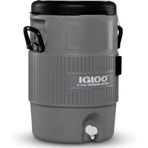Igloo 5 Gallon Portable Sports Cooler Water Beverage Dispenser with Flat Seat Lid, Insulated Beverage Dispenser, Grey/Black