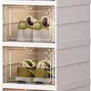 8 Tier Vertical Tall Narrow Shoe Rack, Corner Shoe Storage Organizer, Foldable Shoe Shelf for Closet Entryway, Free Standing Cabinet with Clear Door, Plastic Space Saving Shoe Stand, White