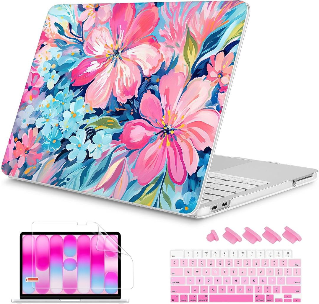 Mektron Case for 2026 MacBook Neo 13-inch A18 Pro chip A3404 Laptop Cover with 13-inch (Diagonal) Liquid Retina Display+ Keyboard Cover+ Screen Protector, Hand-Painted Flowers