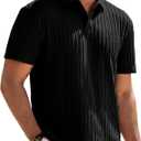 JMIERR Mens Casual Polo Shirt Summer Short Sleeve Vacation Button Beach Knit Stretchy Golf Shirts (Black, XL)