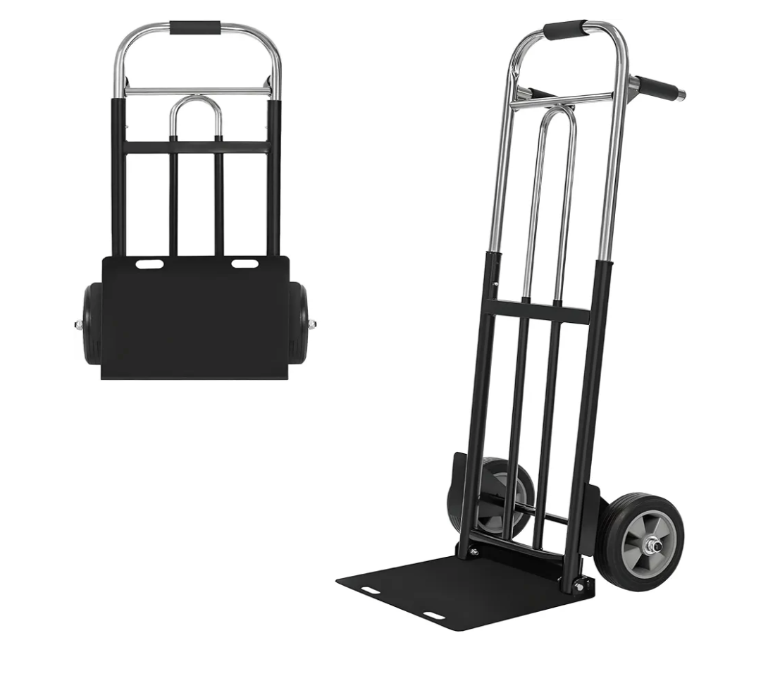 Folding Hand Truck Dolly - 600 LB Capacity, Heavy-Duty Wheels and Compact Design for Moving Heavy Loads in Warehouses, Offices, Homes, and Shopping