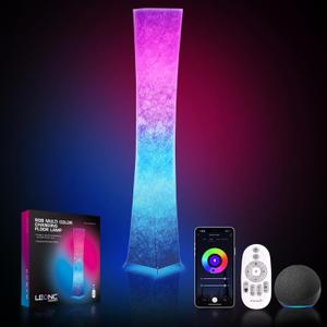 LEONC 61" Soft Light Floor Lamp for Game Room and TV, RGB Color Changing LED, Tyvek Fabric Shade, Smart App Control, Compatible with Alexa & Google Home, Music Sync and Multi Scene Modes,Floor Lamp