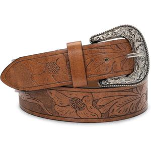 INOGIH Adjustable-Vintage-Western-Cowboy-Belt Women Men - Cowboy-Style Engraved-Buckle Belt for Jeans Pants Dresses One Size (28” to 38”)