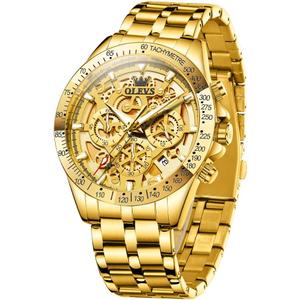 OLEVS Watch for Men Skeleton Business Dress Stainless Steel Waterproof Luminous Mens Wrist Watch