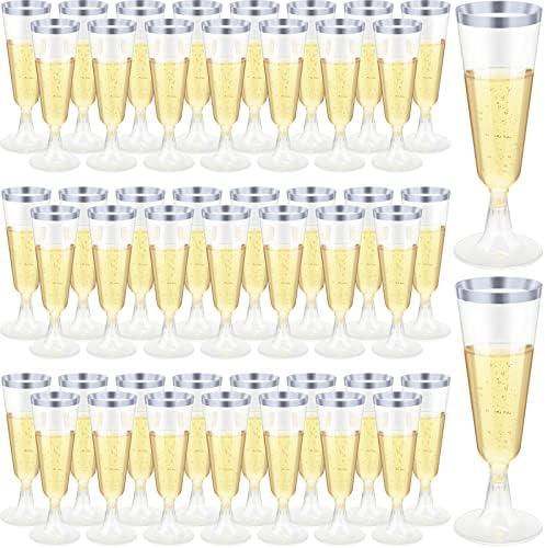 CHENGU 200 Pack Champagne Flutes Cups Plastic 5 Oz Wine Glasses Disposable Toasting Champagne Flutes for Wedding Party Plastic Cocktail Cups Glasses for Celebration(Silver)