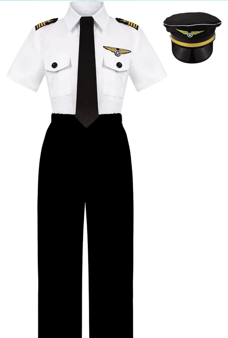 Kids Pilot Costume for Boys Airline Captain Pilot Uniform for Boys’ Career Day Dress Up Airline Costume Gifts,for 9-10 years.