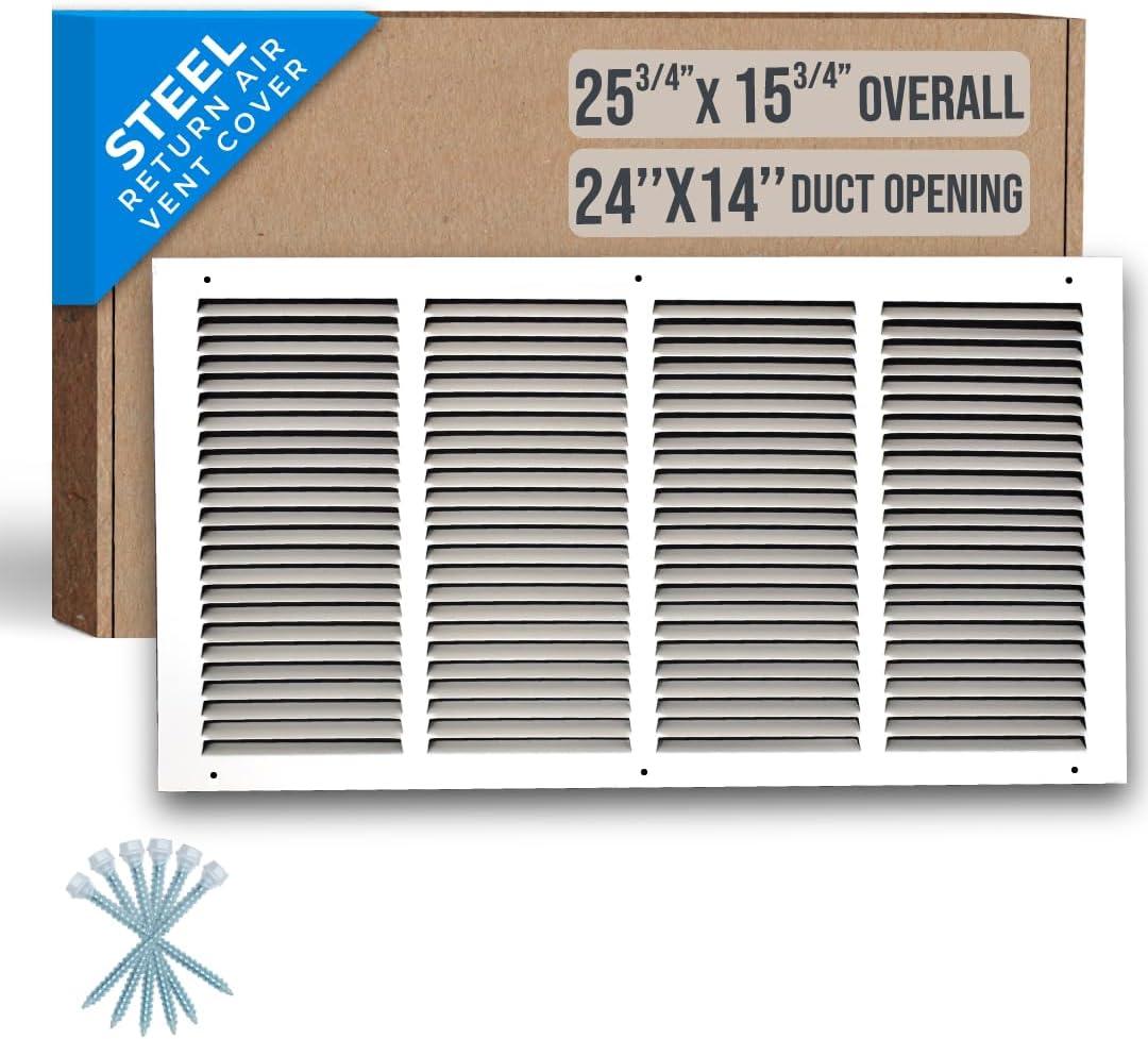 Fits 24x14 Duct Opening | Steel Return Air Grille by Handua | Vent Cover Grill for Sidewall and Ceiling | White | HVAC Cold Air Intake Grille | Outer Dimensions: 25.75"W X 15.75"