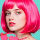 Pink Bob Wig with Heart Sunglasses - Heat-Resistant, Synthetic Fiber, Adjustable and Natural Looking