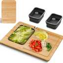 Bamboo Cutting Board Set with Knife Sharpener  Thick Wood Boards with Juice Groove, Silicone Container & Handles Non-Toxic Over Sink Design Ideal Kitchen Gifts
