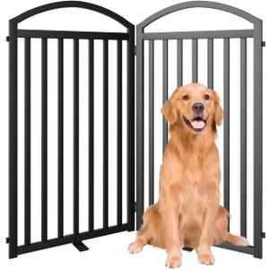 SNUOWU 2 Panels Full Matel Freestanding Dog Gates, 48" Extra Wide 36" Tall Free Standing Dog Pet Gate for Indoor & Outdoor. Foldable Pet Fences for Doorways, House, Stairs, Porch, Deck, Yard, 2 Panels48"W*36H"