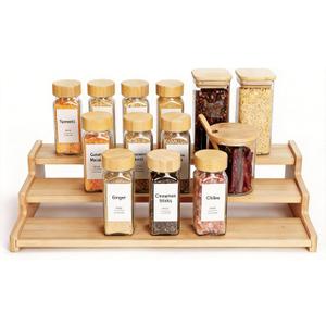 Bamboo Spice Rack，3-Tier Spice Rack Organizer for Cabinet or Pantry (Bamboo, L)
