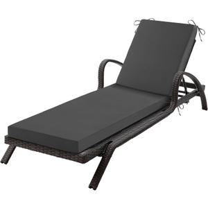 Chaise Lounge Cushions Outdoor, 72x 21x 3 Inch Waterproof & Fade-Resistant Lounge Chair Cushion, Outdoor Chaise Cushion with Removable Cover & Ties for Lawn, Patio, Pool & Beach, Dark Grey