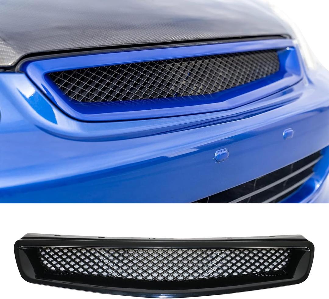 Grille Compatible With 1999-2000 Honda Civic, T-R Style ABS Plastic Black Front Bumper Grill Hood Mesh by IKON MOTORSPORTS