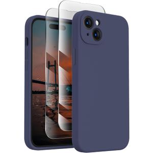 FireNova Designed for iPhone 15 Case, Silicone Upgraded [Camera Protection] Phone Case with [2 Screen Protectors], Soft Anti-Scratch Microfiber Lining Inside, 6.1 inch, Navy Blue
