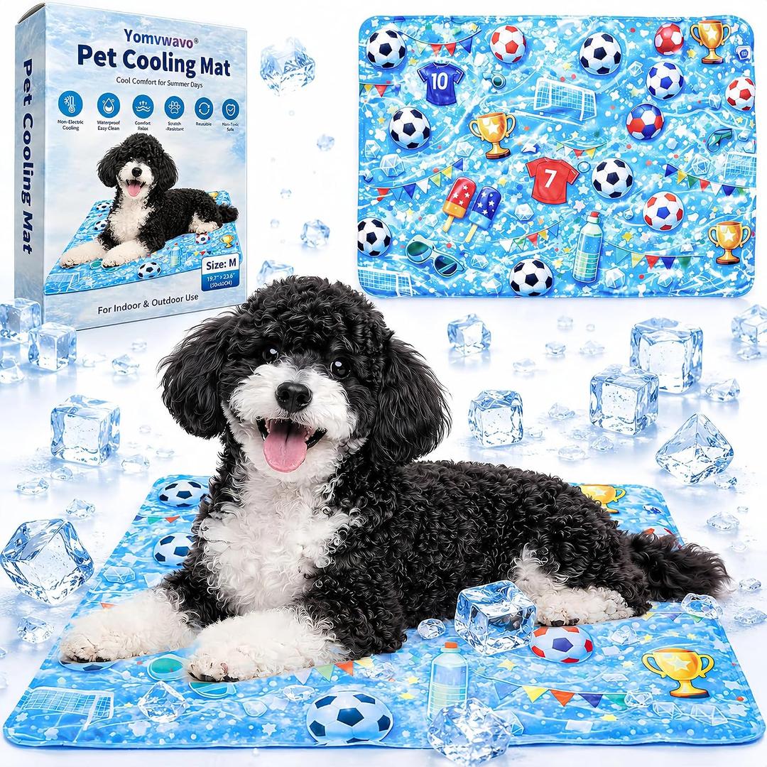 Dog Cooling Mat, Water-Activated Gel Ice Pad for Dogs&Cats, Self-Cooling Mat Soccer Fan Dog Gifts, Waterproof Wipe-Clean, Soccer-Themed Summer Beds for Outdoor&Indoor Medium/Small Pets, Medium 19.7”×23.6”