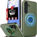 for Samsung Galaxy S25 Plus Case Magnetic Compatible with MagSafe Wireless Charging,with Screen Protector,for S25+Plus Case with Stand Ring Anti-Scratch Shockproof Heavy Duty Protection Green