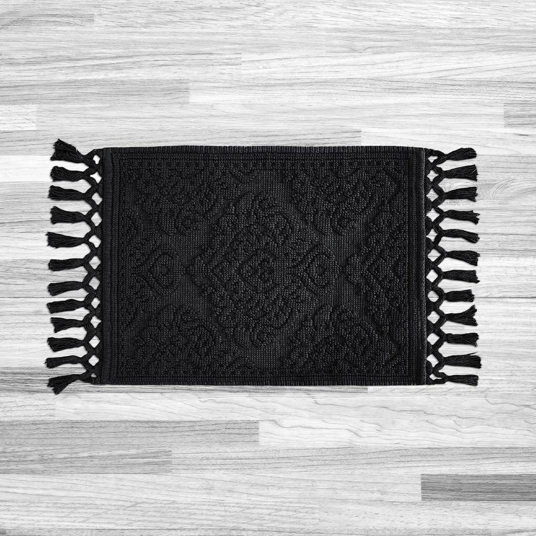 Jean Pierre - Ricardo Bath Mat, Woven Fringe Bathroom Rugs, 100% Cotton, Premium Bathroom Decor - Measures 17" x 31" - Black (1'5" x 2'7" (Rectangular), Black)