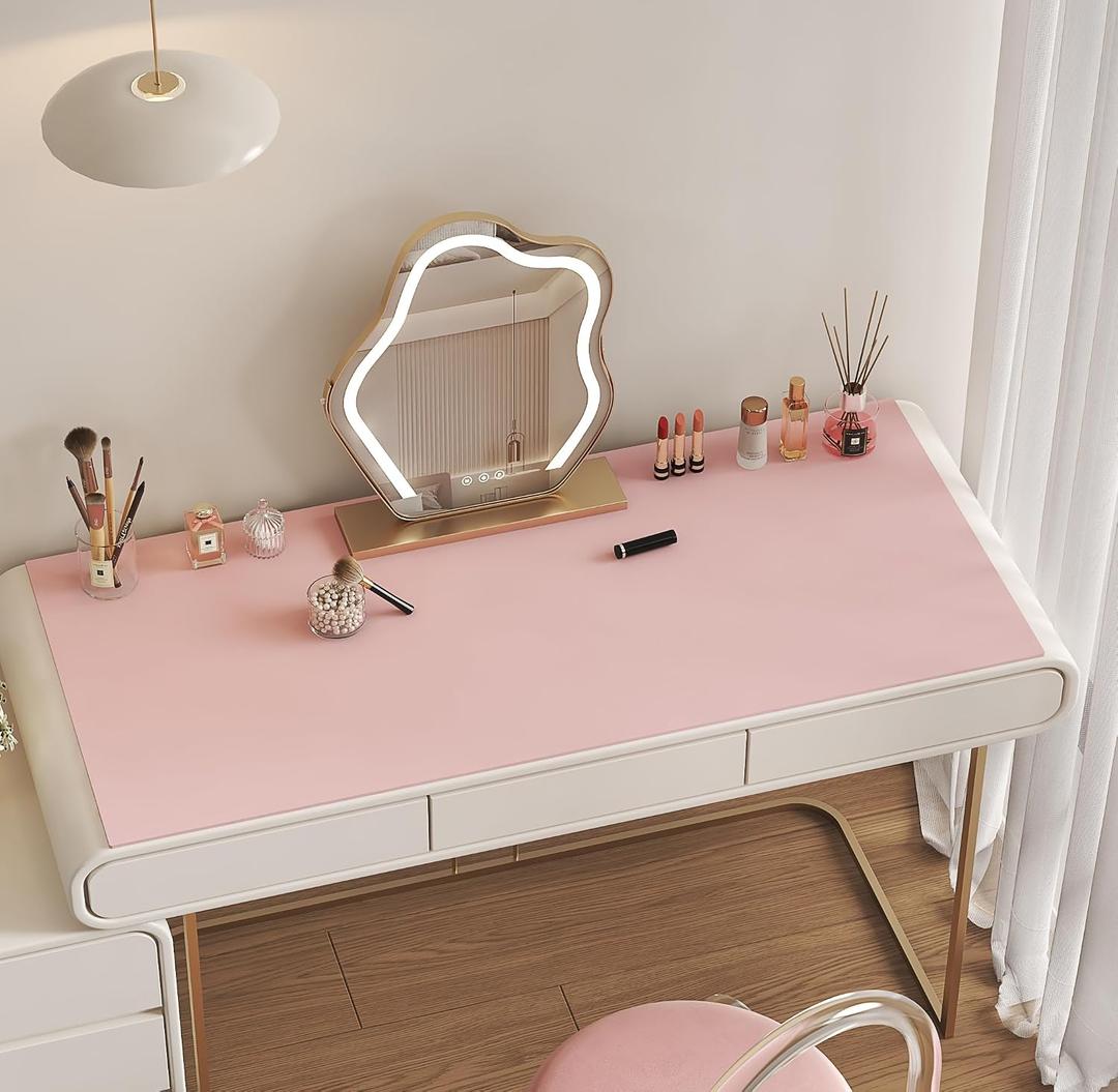 39.37"x17.7" Makeup Mat for Vanity Table Waterproof Non-Slip Large Desk Protector Pad, Heat Resistant Vanity Mat for Makeup Organizer, Cosmetic Table Cover for Bedroom, Office, Dressing Table., 17.7"*39.39"