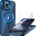 Cufelf Magnetic for iPhone 15 Pro Case(Compatible with Magsafe) Full Camera Protection,2+Full Coverage Screen Protector,Translucent Matte,Military Drop Protection Phone Case,6.1",Blue