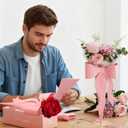 Lerheedi 24 Pcs Flower Bouquet Holder Mother's Day Single Rose Bow Theme Bags DIY Flower Wrapping Paper for Wedding Valentine Graduation Birthday Floral Arrangement (Pink)