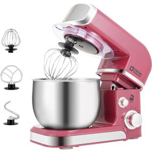 Kitchen in the box Stand Mixer, 3.2Qt Small Electric Food Mixer, 6 Speeds Portable Lightweight Kitchen Mixer for Daily Use with Egg Whisk, Dough Hook, Flat Beater (Purplish-red)
