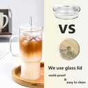 32oz Glass Cups with Handle Lids and Straws, Borosilicate Glass Tumblers for Iced Coffee, Smoothies, Fruit Drinks. Reuseable Glasses Cups for Cold/Hot Water (glass lid 1 pack)