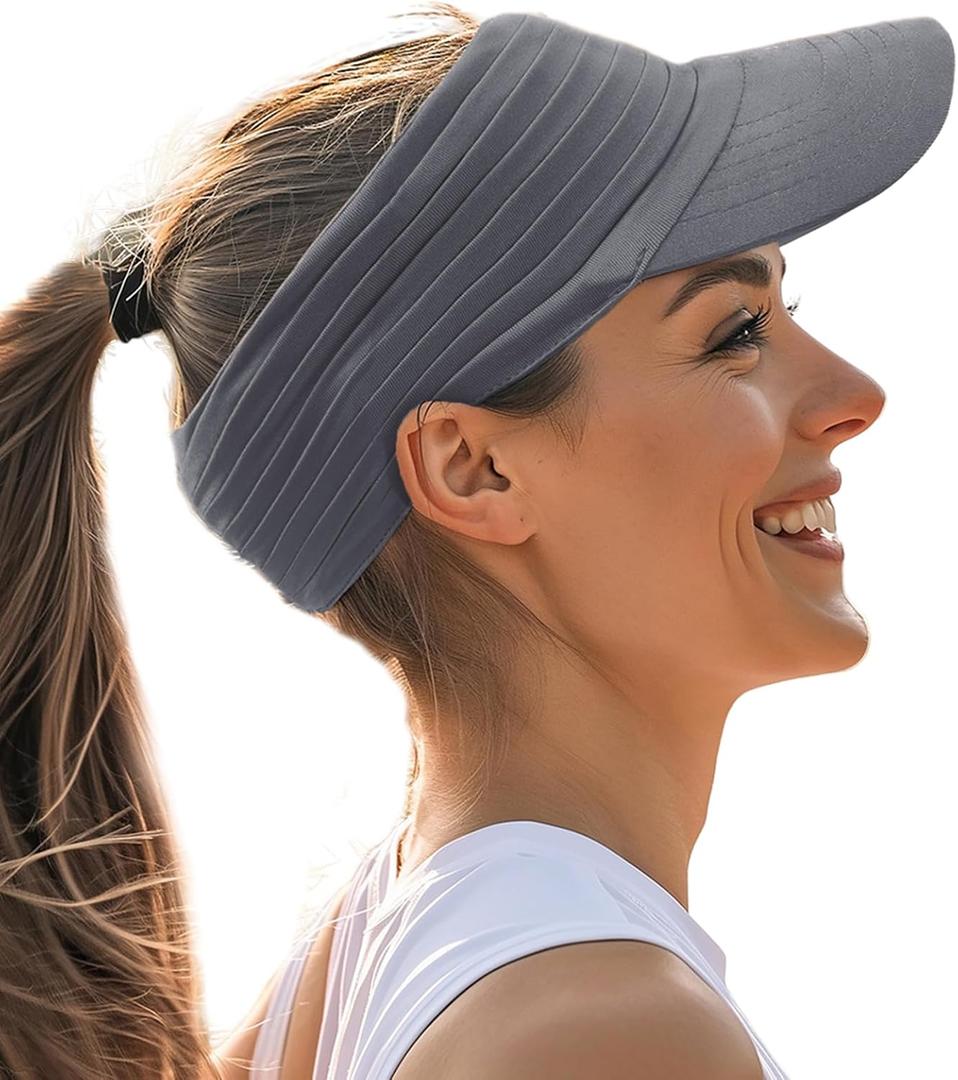 Sports Sun Visor for Men Women UV Protection Lightweight Packable Stretchy Hats for Running, Tennis, Golf (Grey)