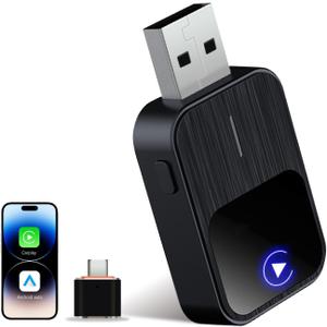 2026 Upgraded Wireless CarPlay Adapter for iPhone & Android Auto, 5X Faster Auto-Connect No Latency, Converts Wired to Wireless CarPlay, Plug & Play, 2 in 1 Adapter for iOS 12+/Android 11+, Black