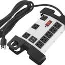 Heavy Duty Power Strip with USB, Workshop 8 Outlet Surge Protector 2700 Joules, Grey Industrial Metal 15Amp Power Strip, 12 FT Extension Cord and Wide Spaced.
