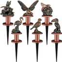 Zonon 6 Pcs Garden Hose Guide Stake Decorative 11.8 Inch Heavy Duty Metal Antique Water Hose Roller Guard Guide Stake Spike Resin Plant Saver Tools for Lawn Yard Garden(Antique Copper,Birds)