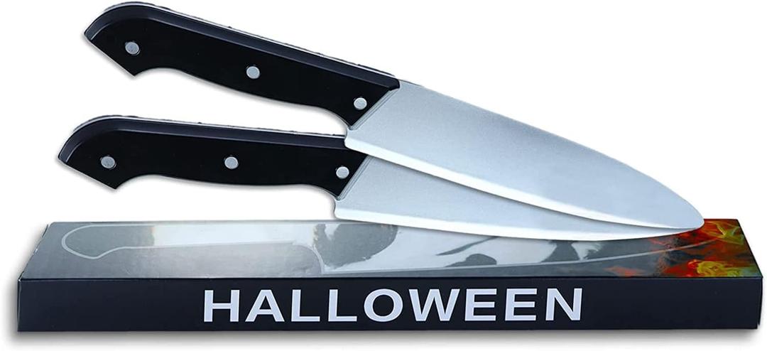GYQMBT Fake Knife Prop,2PCS Silver Halloween Classic Knife Prop,Horror Movie Cosplay for Halloween