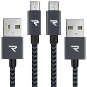 RAMPOW Micro USB Cable [2 Pack/3.3ft] QC 3.0 Fast Charging & Sync Android Charger, Braided Nylon Micro USB Cables for Samsung Galaxy S7/S6 and Edge, Note 6/5, Sony, Kindle, PS4 - Space Gray