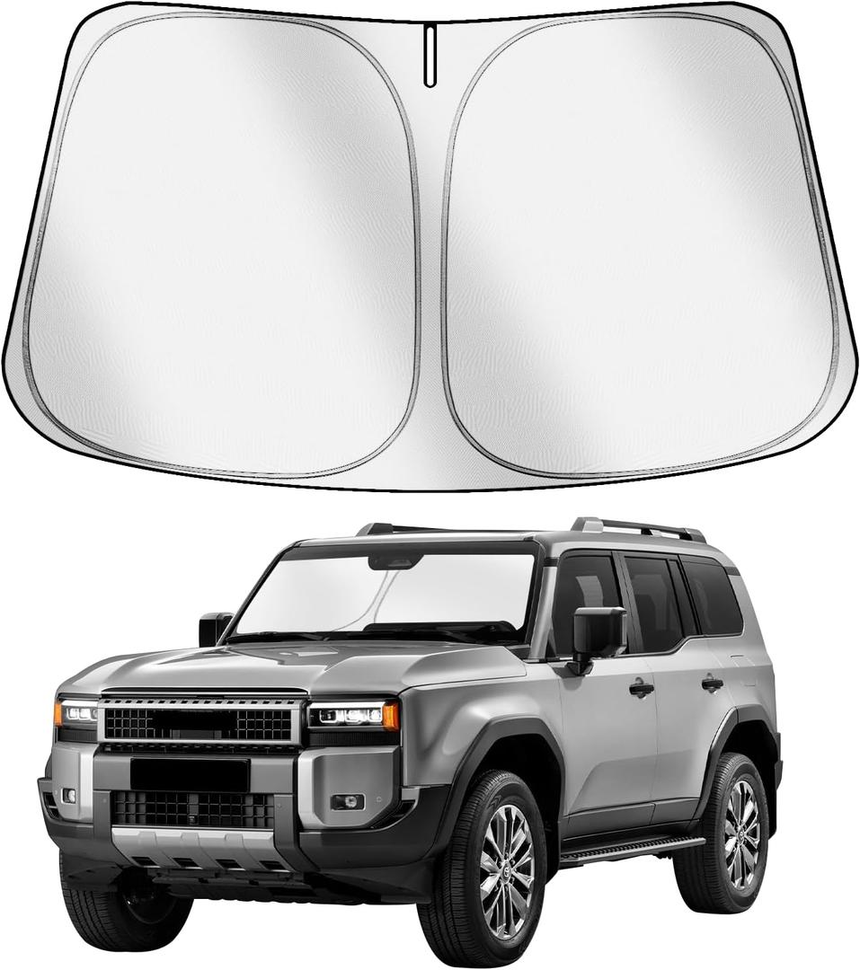 Car Windshield Sun Shade Compatible with Toyota Land Cruiser 2024-2026 Accessories, Foldable Window Sunshade Block UV Rays and Sun Heat