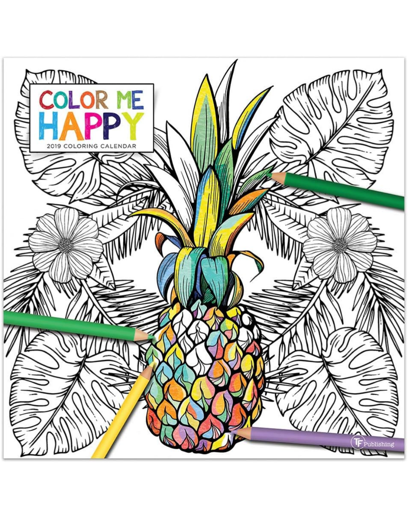 2019 Coloring Calendar: Color me Happy, 12x12 Inch Monthly Calendar, Adult Coloring Book Theme, With 4-Month 2020 Bonus Spread , pack of 4