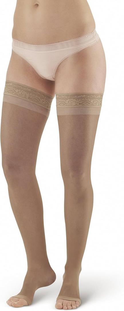 Ames Walker AW Style 48 Sheer Support 20-30 mmHg Firm Compression Open Toe Thigh High Stockings w/Top Band