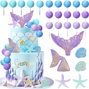 Mermaid Cake Topper 26Pcs Under The Sea Cake Decors Seashell Cake topper Mermaid Tail Cake Decoration Mermaids Birthday Cake Toppers for Baby Shower Birthday Party Supplies