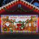 VitalCozy 6x13 ft LED Christmas Santa Claus Reindeer Barn Garage Door Cover Large Lighted Xmas Elk Garage Door Banner Backdrop Decor Outdoor Indoor Hanging Merry Christmas Holiday Party Mural Decor