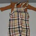 Toddler Baby Girl Christmas Clothes Ruffled Top Plaid Bib Overalls Pocket Suspender Pants Set Thanksgiving Outfits, 6-12M