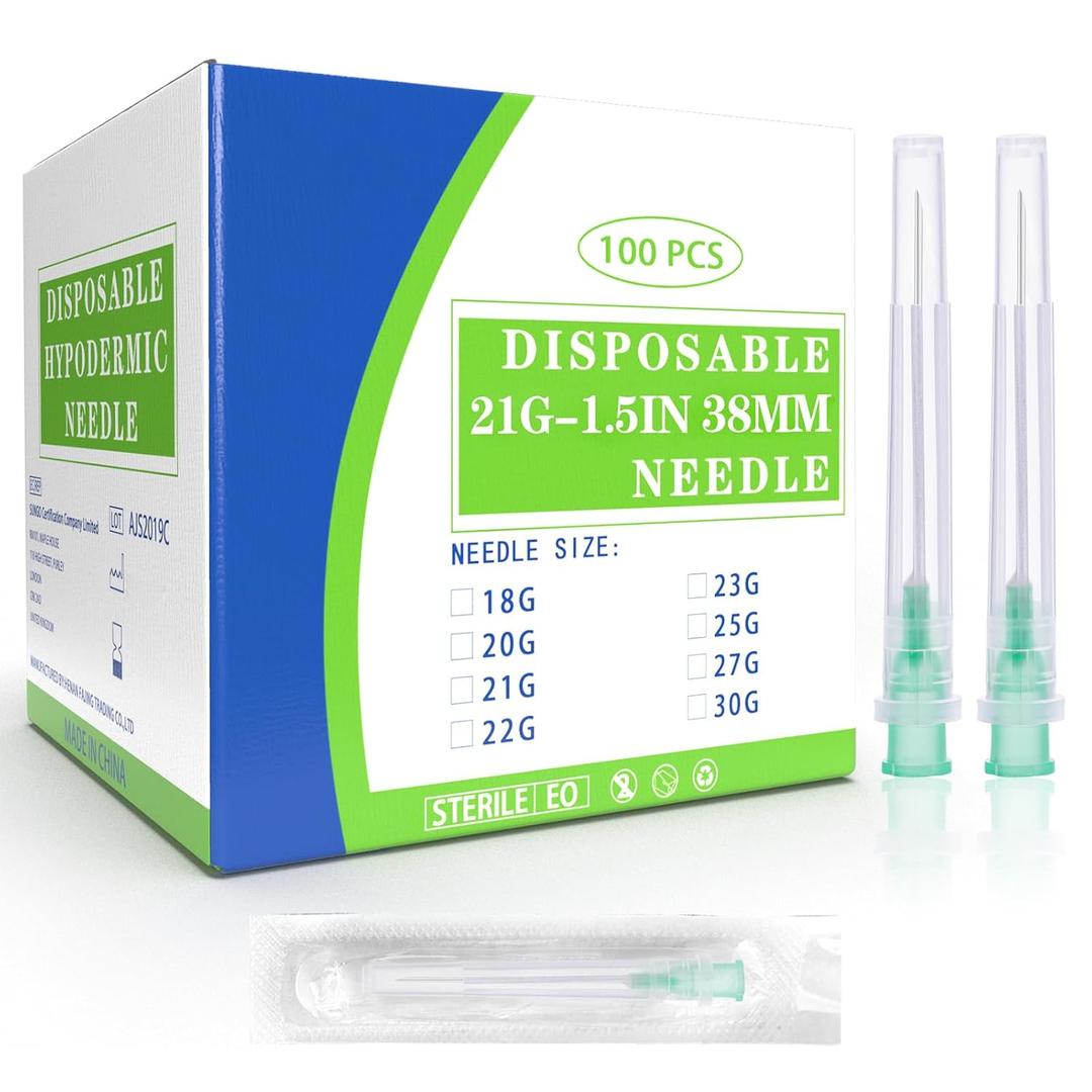 3 x 100 Pack 21ga Luer Lock Needle with Cap, 1.5 Inch Dispensing Tools for Liquid Measuring, Refilling Inks, Individually Wrapped