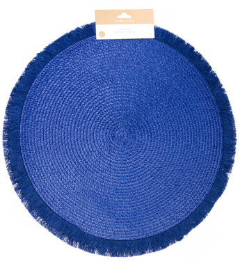 Set of 4 Glitter Braid Round Sparkle Polyester Round Placemat Coster, Blue