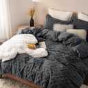 Bedsure Fluffy Flannel Duvet Cover Set - Faux Fur Comforter Cover Queen Size, Dark Grey Warm Plush Bedding for Winter, 3-Piece Set with Zipper Closure (90"x90") and 2 Pillow Shams