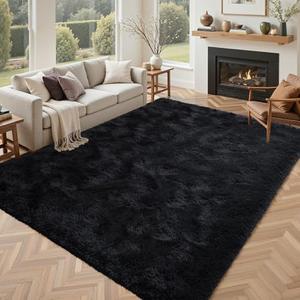 Black Rugs for Living Room Fluffy 4x6 ft Bedroom Rug Non-Slip Area Rugs Shag Carpet for Nursery Kids PlayRoom Dorm Office Indoor Modern Plush Carpets Boys